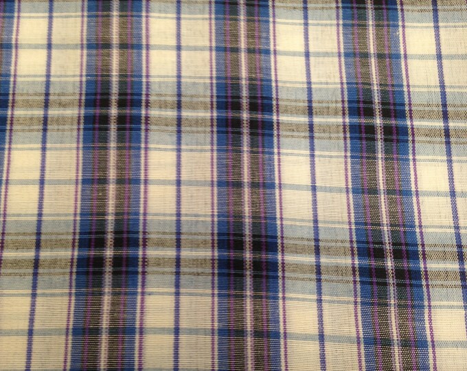 Yarn Dyed Plaid Fabric / Vintage Fabric / Plaid Fabric / Blue Etsy