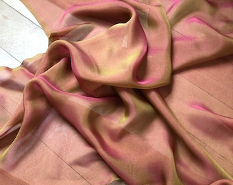 Iridescent Silk Chiffon Fabric by the Yard / Great for Nuno Felting / 54" Wide / Olive & Rust / 6 Momme Count