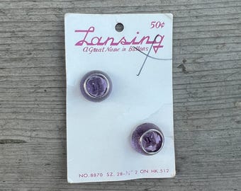 Vintage Plastic Lansing Purple  Buttons - Card of 2 - 18mm or 3/4 Inch