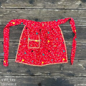Vintage Children&#39;s Half Apron - Red 1950s Cotton Hostess Apron