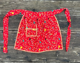 Vintage Children's Half Apron - Red 1950s Cotton Hostess Apron