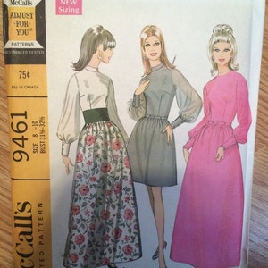 1960s McCall&#39;s Dress Pattern 9461 Sz 8 - 10 Bust 31.5 - 32.5  Vintage Pattern / 60s McCalls / Puff Sleeve Dress / Floor Length Dress Pattern