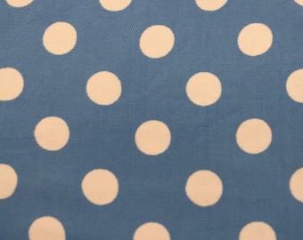 Acetate Fabric / Vintage Fabric / Blue White Polka Dot Fabric -1 5/8 Yards- 1950s Fabric / Blue Fabric / Polka Dots / Garment Fabric