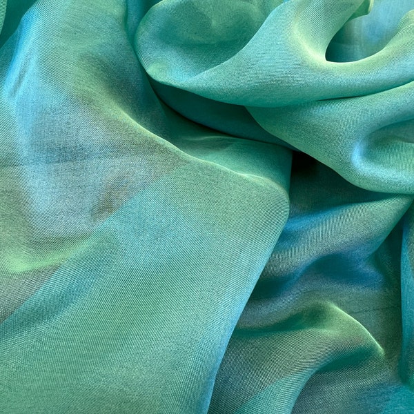 Iridescent Silk Chiffon Fabric by the Yard / Great for Nuno Felting / 54" Wide / Peacock