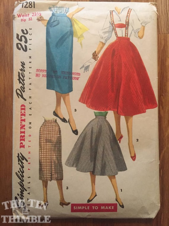 1950's Simplicity Skirt and Suspenders Pattern #1281 Vintage