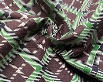 Authentic Vintage Green and Brown Plaid Cotton - By the Yard -  34" Wide - 1930s or 1940s