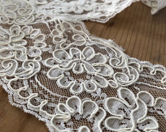 French Alencon Style Lace - 3 1/4 Inches Wide - By the Half Yard - Ivory Nylon