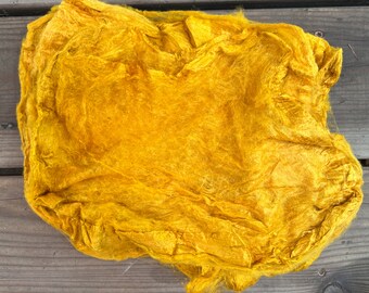 Silk Mulberry Hankies for Spinning or Felting in Saffron Yellow / 3 Grams / 100% Silk Hankies