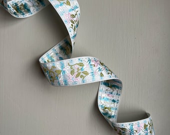 Vintage Shiny Floral Embroidered Trim - Pastel Striped Floral Synthetic Trim - By the Half Yard