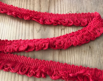 Vintage Fringe Trim - 1960s Candy Apple Red Cotton Fringe Trim by the Half Yard - 1 1/4" Wide