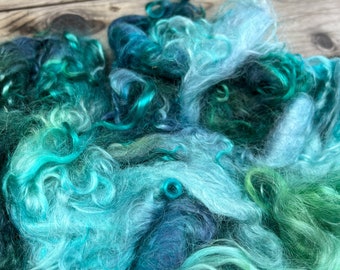 Adult Mohair Locks for Felting, Spinning or Weaving - 1/4 Oz - Hand Dyed in the Color 'Ocean'