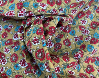 Printed Floral Cotton Fabric - By the Yard - Authentic Vintage 1950s 100% Cotton with Beautiful Leaf Print