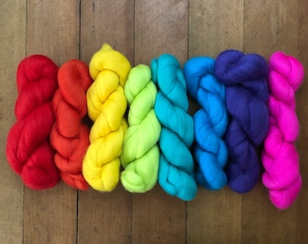 Merino Wool Roving Pack - The Rainbow - Eight Colors, 1 Ounce Each - High Quality Merino Wool for Felting, Weaving and Spinning