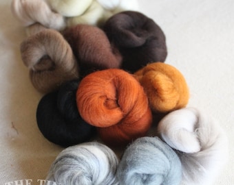 Mixed Wool Roving - 1.5 oz Total - Small Quantities for Felting and Crafts - Neutrals