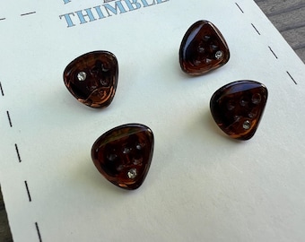Antique Glass Buttons - 12mm Rootbeer Brown and Rhinestone Glass Buttons - 1930s - Four