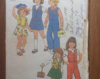 Vintage 1970s Simplicity Child's Vest, Skirt, Pants & Suspenders Pattern 7321 Size 5, Bust 24"   - Vintage Simplicity / 70s Kids Pattern