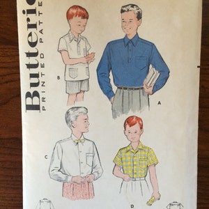 Boy's 1950s Butterick Shirt Pattern #5839 Size 10 Neck 12" - 1950s Butterick / 50s Butterick / 19