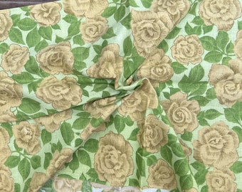 Vintage 1960s Cotton Rose Print Green Fabric  - By the Yard - 34" Wide