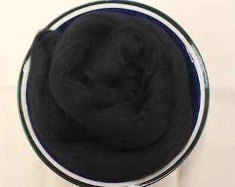 Black Merino Wool Roving - 21.5 micron -1 oz - For Nuno Felting, Wet Felting, Weaving, Spinning and More