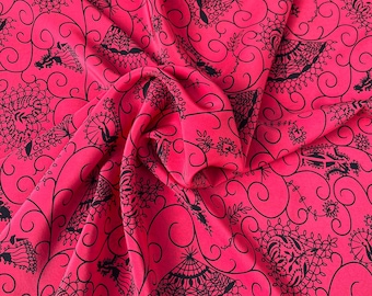 100% Silk Georgette - Fan, Heart and Old Timey People Print - 1 Yard x 58" Wide