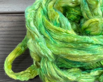 Hand Dyed Cultivated Bombyx Silk Fiber for Spinning or Felting in 'Summer Meadow' - Shiny Hand Dyed Silk Top
