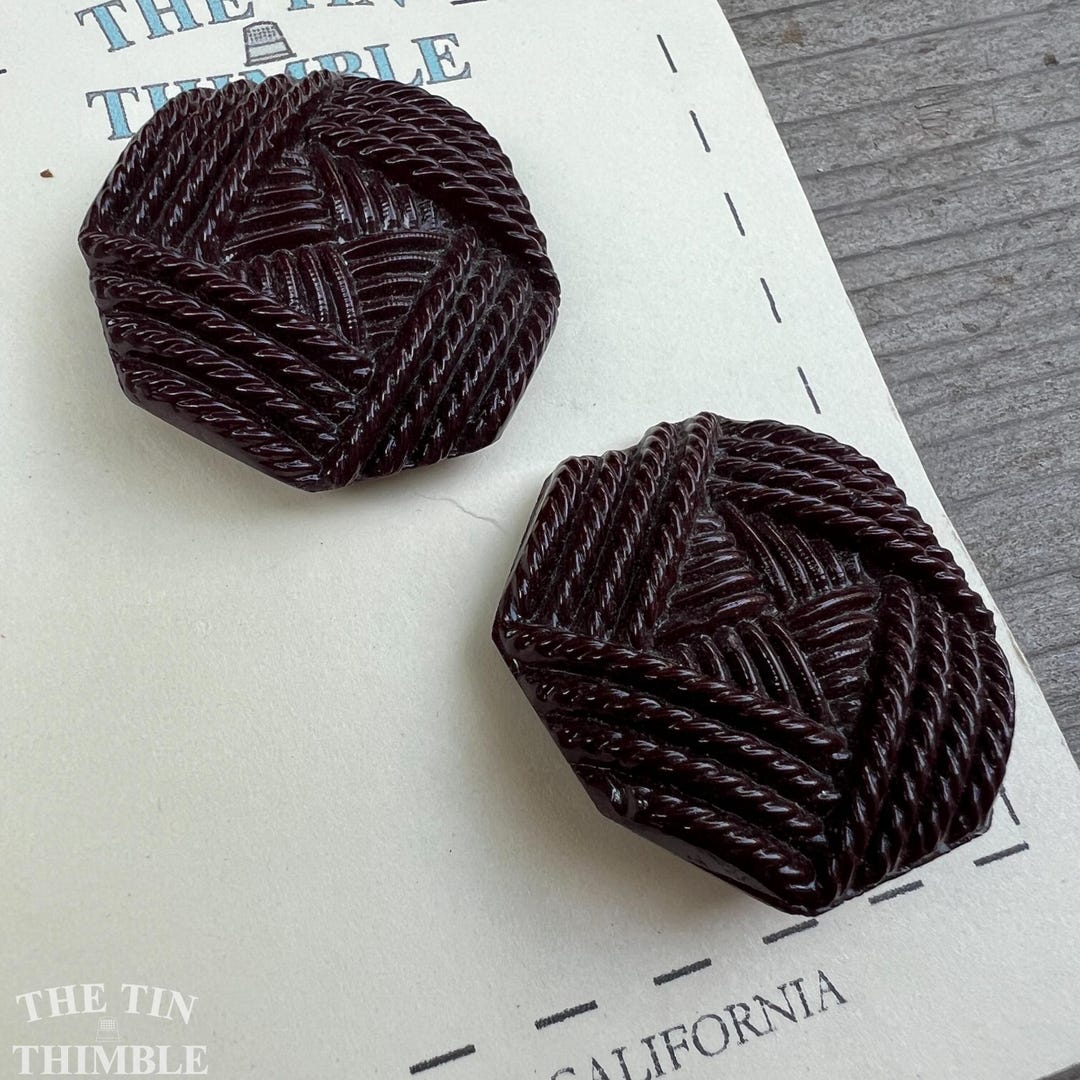 Authentic Vintage Brown Glass Rope Buttons - Card of 2 - 30mm or 1 1/8 ...