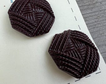 Authentic Vintage Brown Glass Rope Buttons - Card of 2 - 30mm or 1 1/8 Inch