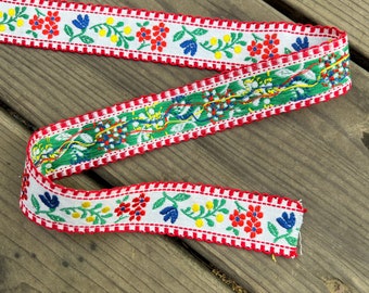 100% Cotton Vintage Embroidered Trim -  Red, Blue, Yellow, Green and White Floral Trim - Sold by the Half Yard