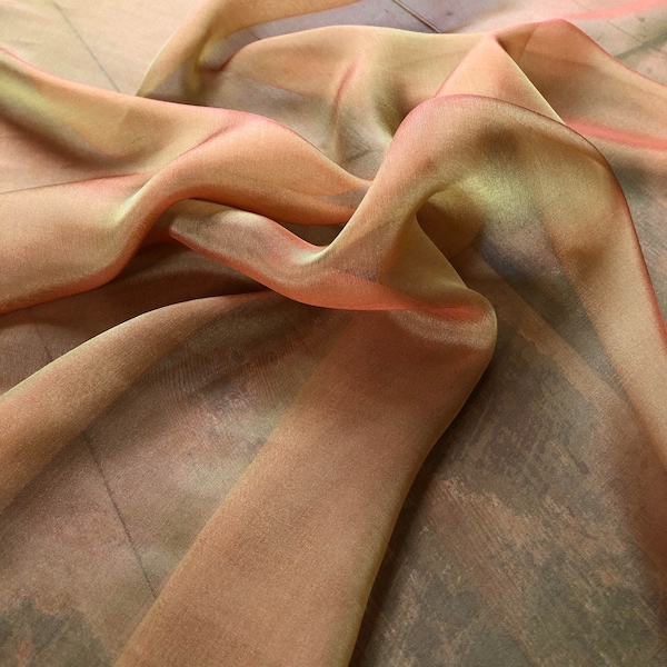 Iridescent Silk Chiffon Fabric by the Yard / Great for Nuno Felting / 54" Wide / Wheat / 6 Momme Count