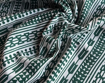 White and Green Tribal Stripe Cotton Fabric - By the Yard - Green and White / Quilting Cotton / Vintage Stripe / Striped Fabric