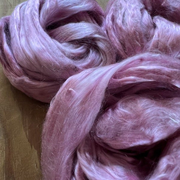 Hand Dyed Cultivated Bombyx Silk Fiber for Spinning or Felting in Antique Pink - Shiny Hand Dyed Silk Top