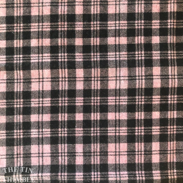 Vintage Plaid Wool - 1/2 Yard - Pink and Dark, Dark Navy