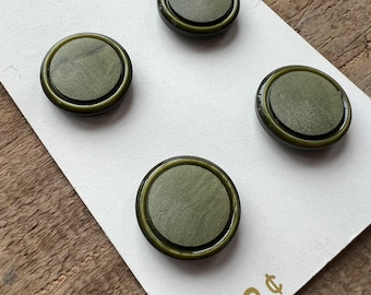 Vintage Dark Green Plastic Buttons - Card of 4 - 15mm (5/8 inch) - Vintage Plastic Buttons - Dark Green Buttons - Sewing Supplies
