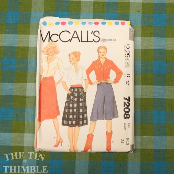 Culottes Pattern 1980's Sewing Pattern for Women Mccall's 7208