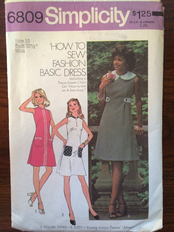 Vintage 1970s Simplicity Dress Pattern #6809 Sz 10 Bust