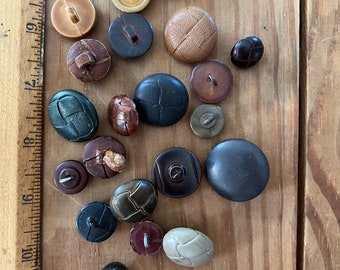 1/4 Cup of Buttons - Leather & Leather Looking - Lot of Vintage Buttons