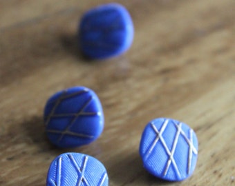 Blue Glass Vintage Buttons - Four/ 1930s Buttons / Vintage Glass Buttons / Vintage Sewing Notions / Vintage Sewing Supplies / 1940s Buttons