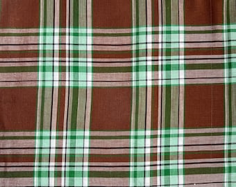 Authentic Vintage Green and Brown Plaid Cotton - 1.5 Yards -  34" Wide - 1940s