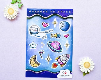 Kawaii Space Stickers | (4x6” Sheet)