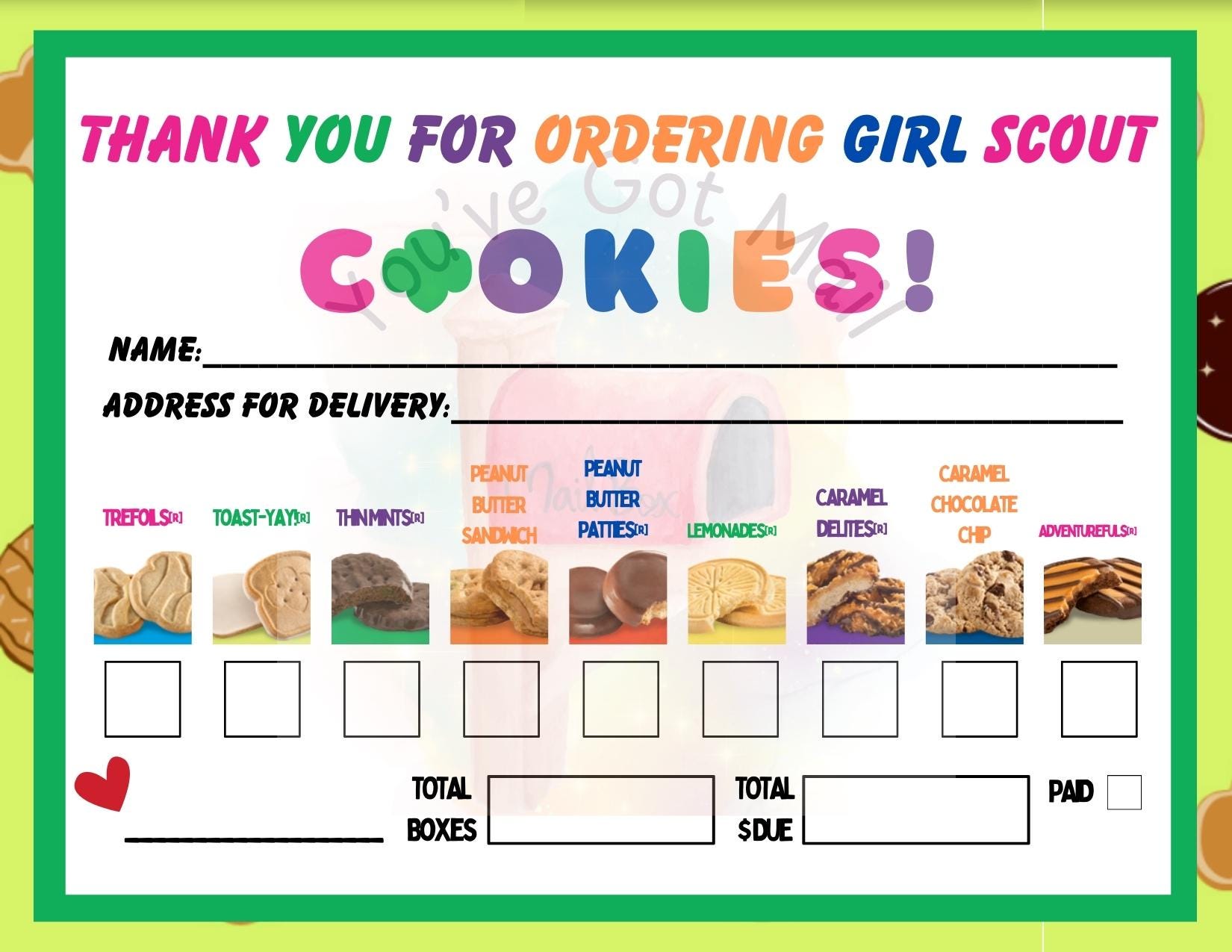 Girl Scout Cookies Order Form (ABC Bakers) - Etsy