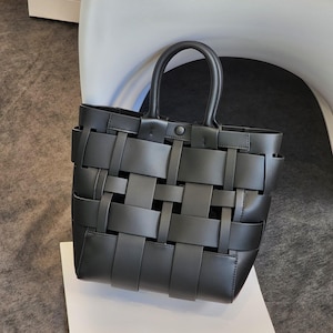 Woven Leather Totes, Leather Woven Shoulder Bag, Genuine Leather Top Handle Bag, Woven Handbags
