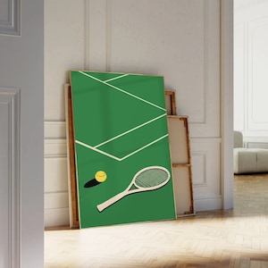 Grand Slam Tennis Posters, Wall Art for Tennis Fan, Tennis Player Gift, Hand Drawn Green Tennis Poster, Vintage Tennis Download