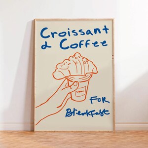 Coffee and Croissant Print: Retro Kitchen Poster (Digital Download)