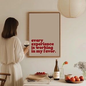 Impressão de citação positiva, decoração de parede escrita à mão em vermelho, pôster de tipografia, citação inspiradora, decoração de dormitório feminino, impressão de afirmação