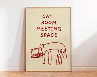 Funny Cat Room Meeting Space Line Art Print (Digital Download)