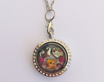 Disney inspired Cinderella floating memory charms locket 25mm with crystals pumpkin castle wand