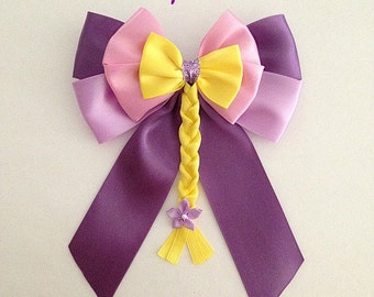 Handmade Pink And Lavender Princess Rapunzel Stacked Boutique Hair Bows