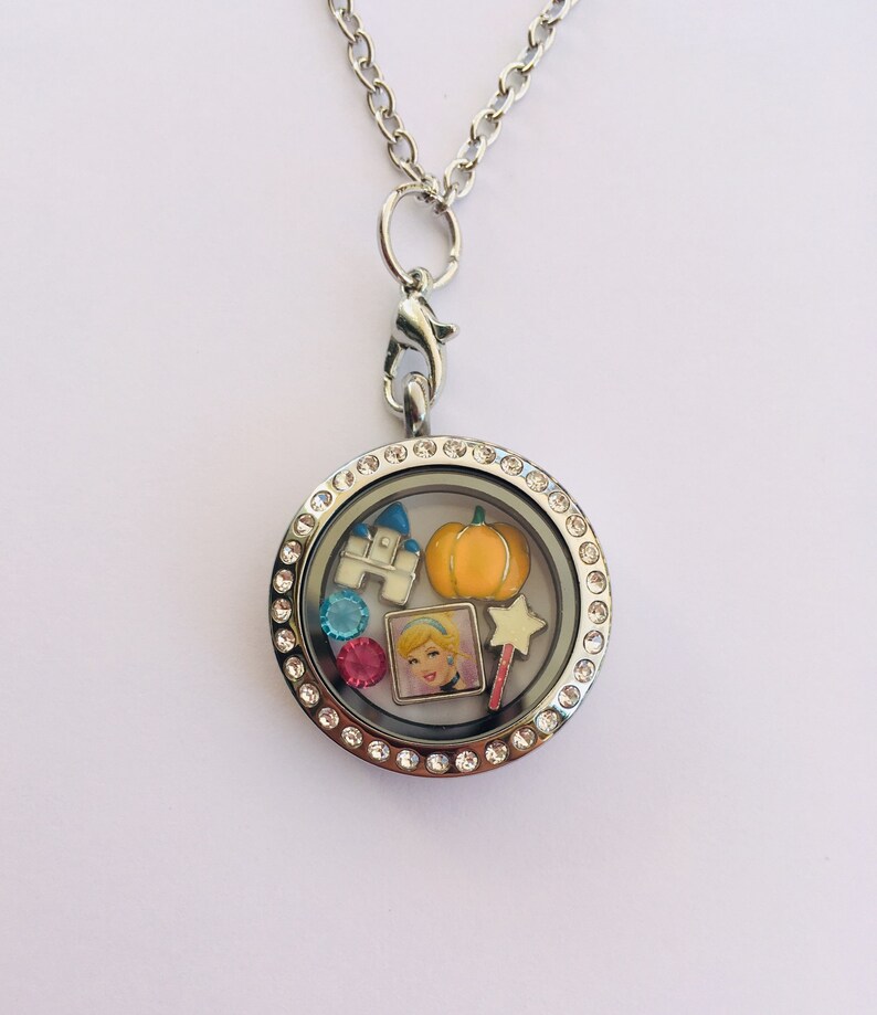 Disney inspired Cinderella floating memory charms locket 25mm with crystals pumpkin castle wand