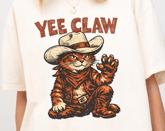 Yee Claw Funny Cat Shirt, Western Cat Tee, Cowboy Cat TShirt, Funny Cat Lover Gift, Cat Mom Western Top