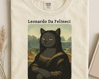 Black Cat Shirt, Mona Lisa Cat Shirt, Funny Black Cat Tee, Cat Lover Gift, Cat Art Shirt, Vintage Cat Graphic Tee
